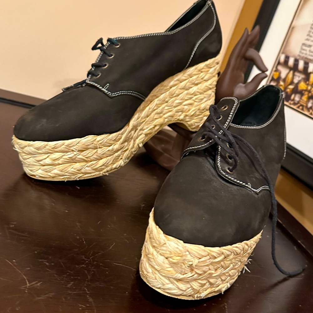 Shellys London Women's Black Suede Platform Oxford Shoe Sneaker
